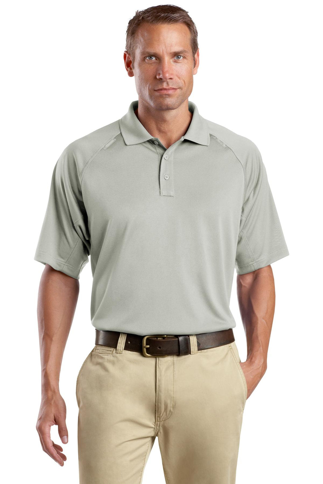 Front View of Light Grey CornerStone Tall Select Snag-Proof Tactical Polo. TLCS410