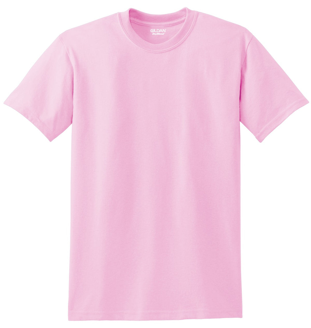 Front View of Light Pink Gildan DryBlend 50 Cotton/50 Poly T-Shirt. 8000