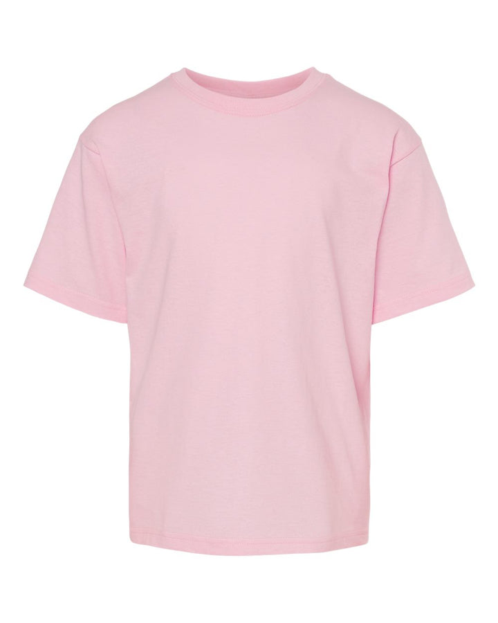 Front View of Light Pink Youth Gold Soft Touch T-Shirt - 4850