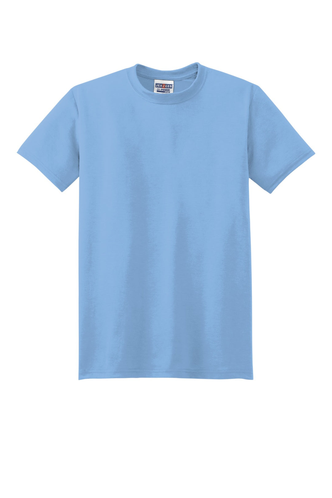 Front View of LightBlue Jerzees Dri-Power 100% Polyester T-Shirt. 21M