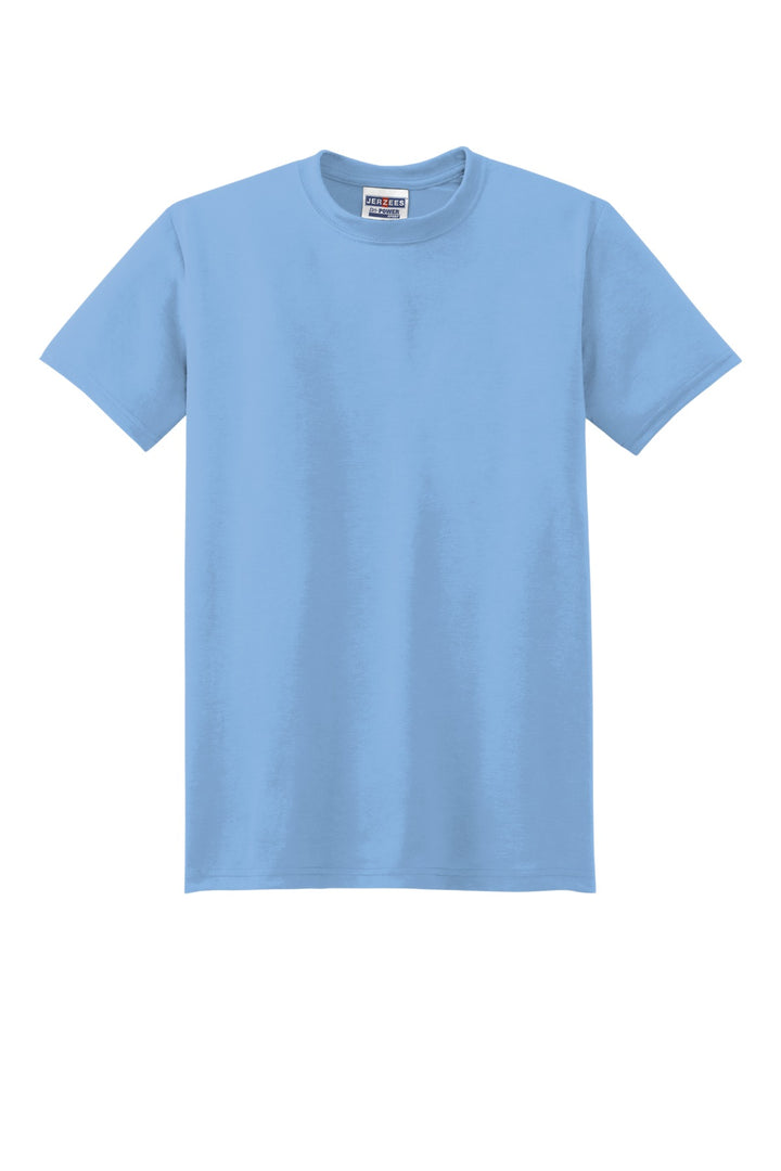 Front View of LightBlue Jerzees Dri-Power 100% Polyester T-Shirt. 21M