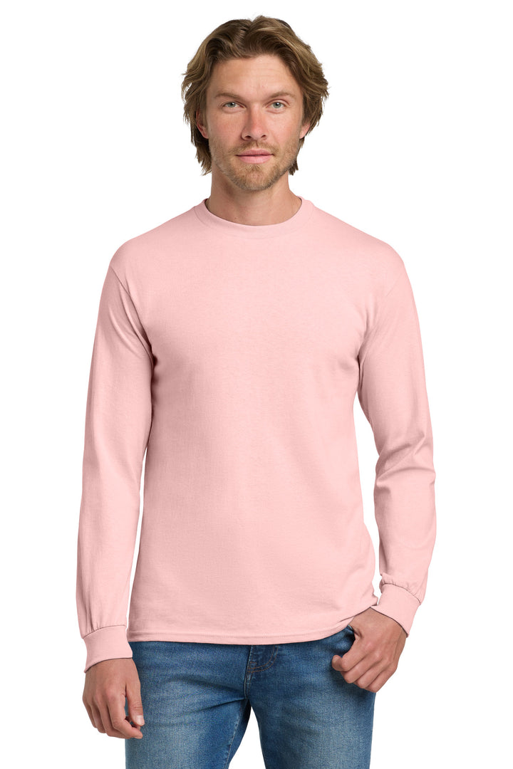 Front View of LightPink Gildan - Heavy Cotton 100% Cotton Long Sleeve T-Shirt. 5400