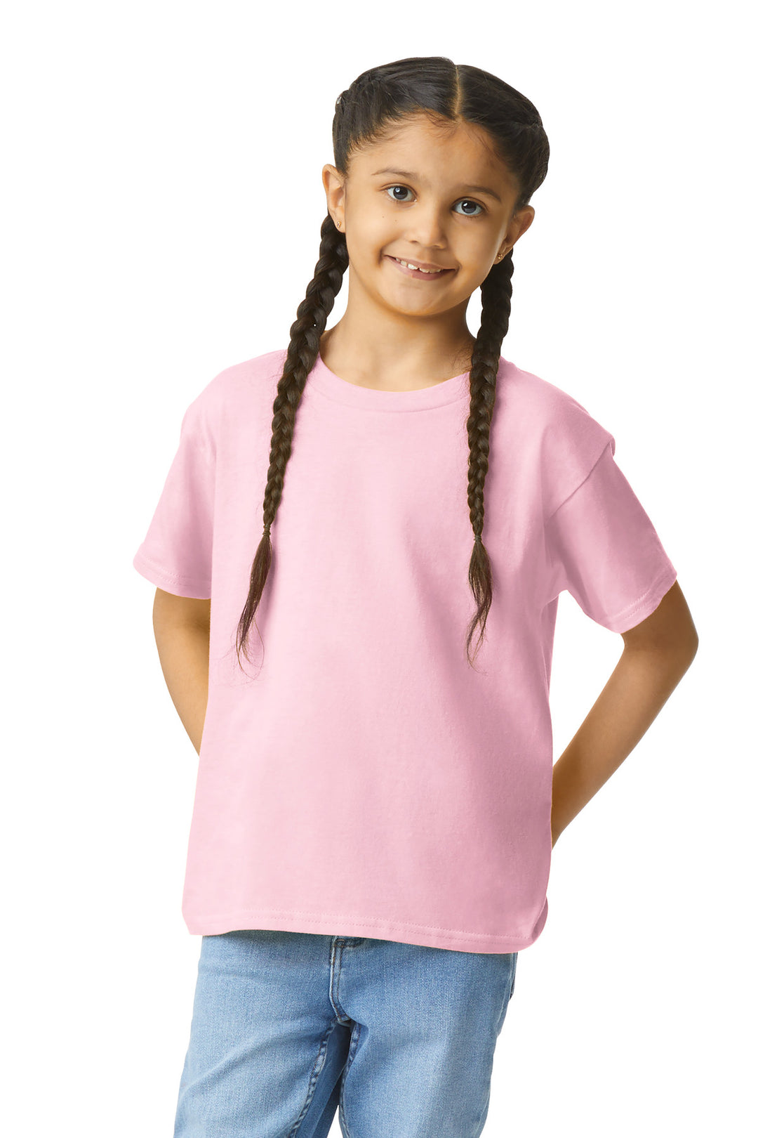 Front View of LightPink Gildan Youth Light Cotton Tee 3000B