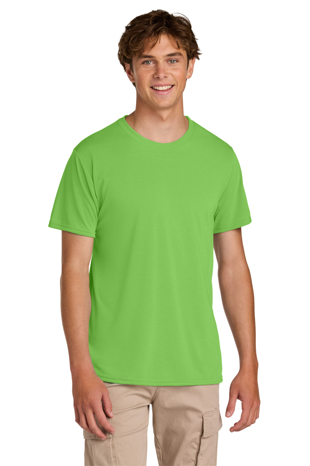 Front View of Lime Gildan Gildan Performance T-Shirt. 42000
