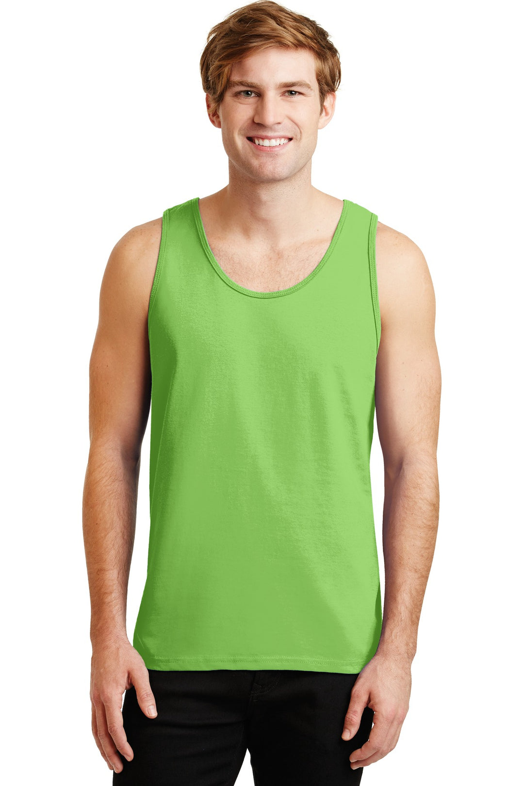 Front View of Lime Gildan - Ultra Cotton 100% US Cotton Tank Top. 2200