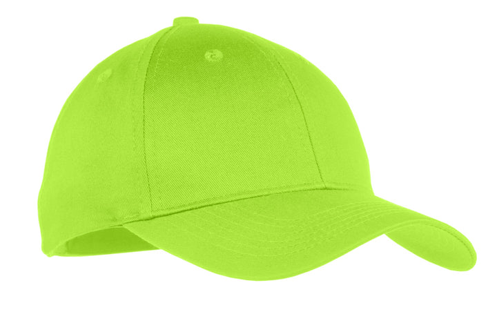 Front View of Lime Port & Company Youth Six-Panel Twill Cap. YCP80