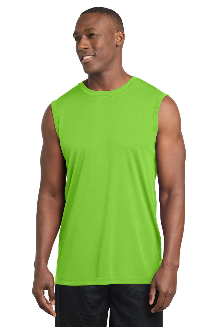 Front View of Lime Shock Sport-Tek Sleeveless PosiCharge Competitor Tee. ST352
