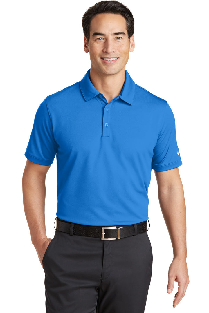 Front View of Lt Photo Blue Nike Dri-FIT Solid Icon Pique Modern Fit Polo. 746099