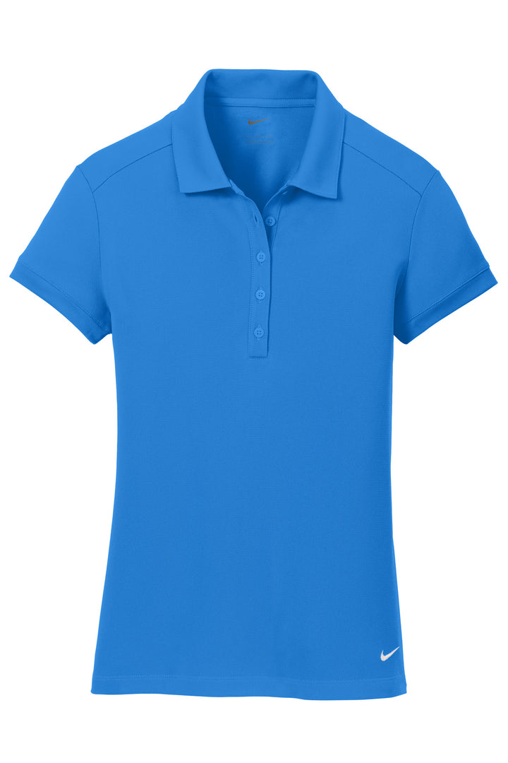 Front View of Lt Photo Blue Nike Women's Dri-FIT Solid Icon Pique Modern Fit Polo. 746100