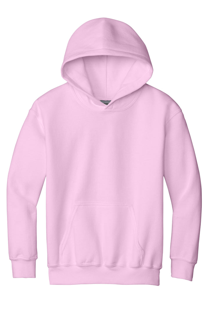 Front View of LT PINK Gildan - Youth Heavy Blend Hooded Sweatshirt. 18500B