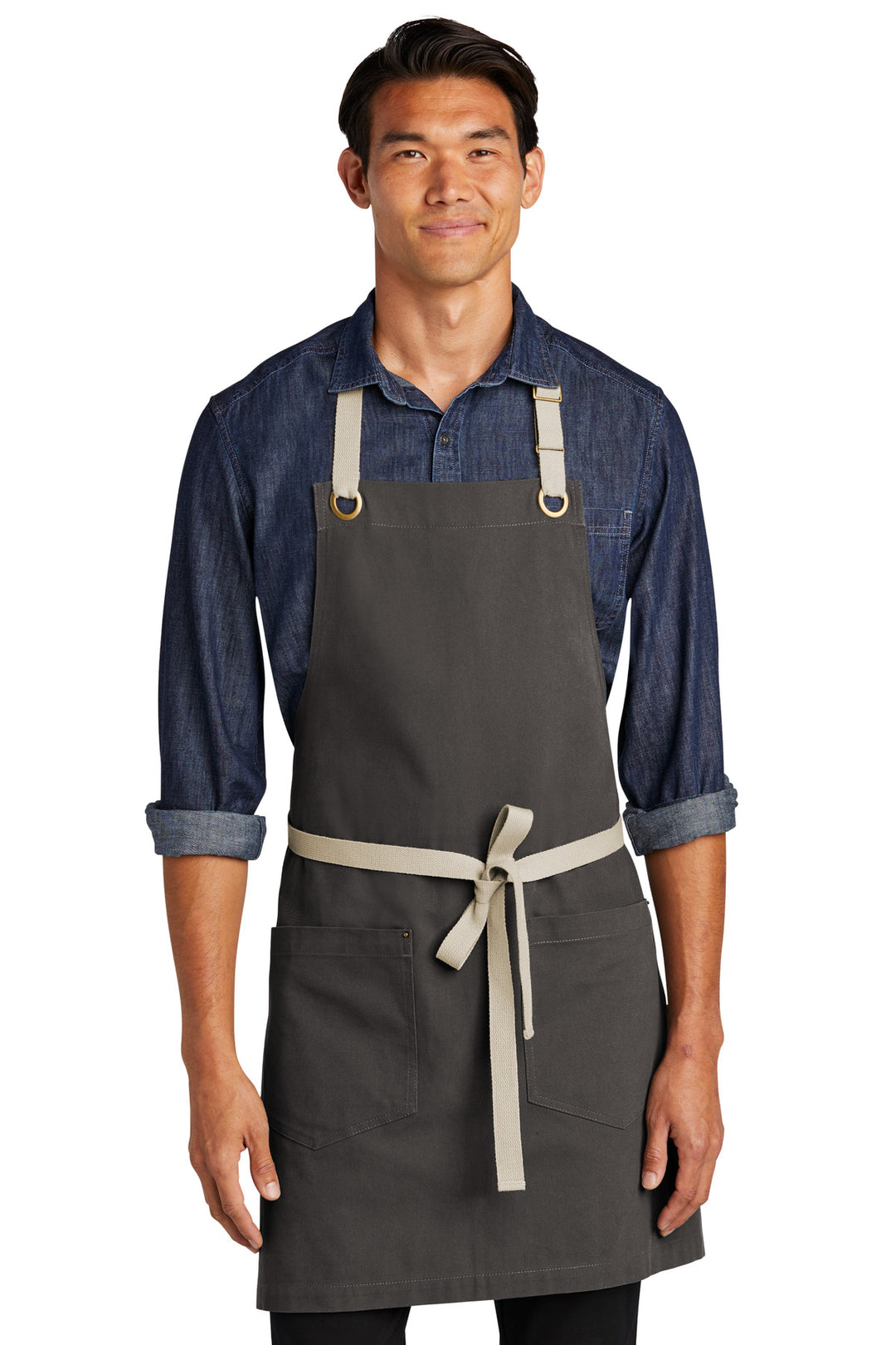 Front View of Magnet/Stn Port Authority Canvas Full-Length Two-Pocket Apron A815