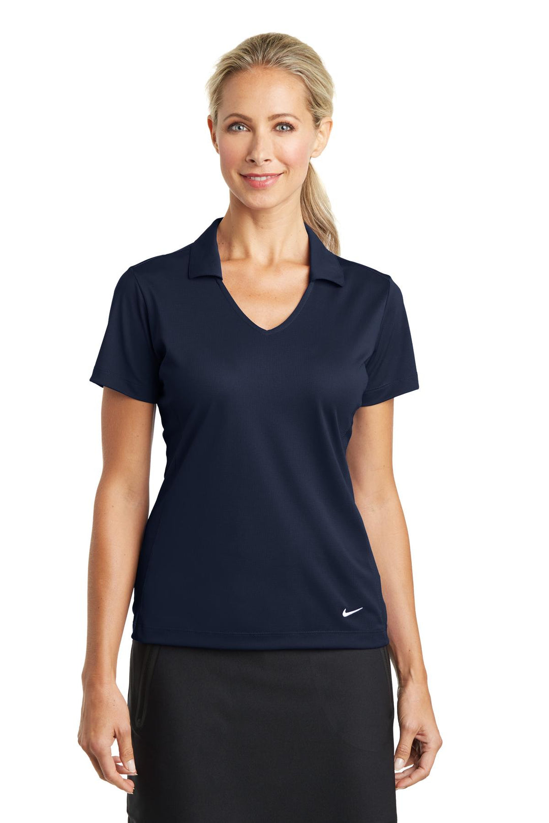 Front View of Marine Nike Women's Dri-FIT Vertical Mesh Polo. 637165