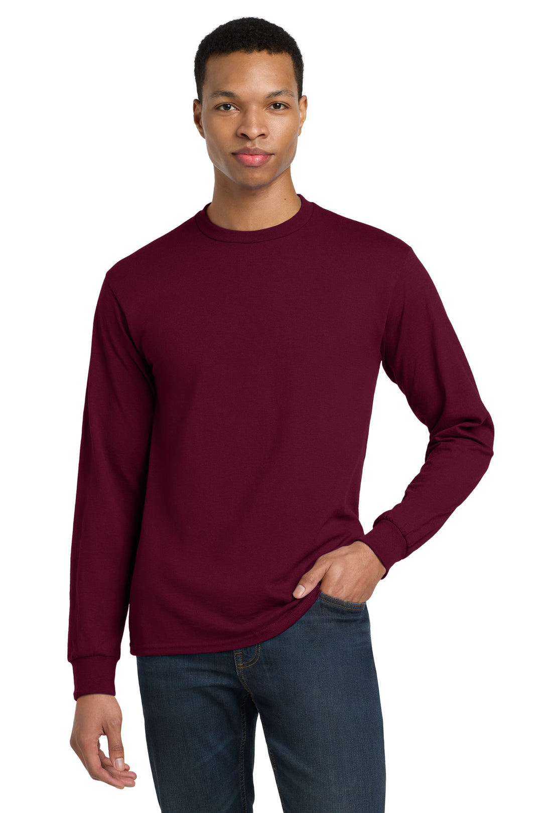 Front View of Maroon Gildan - DryBlend 50 Cotton/50 Poly Long Sleeve T-Shirt. 8400