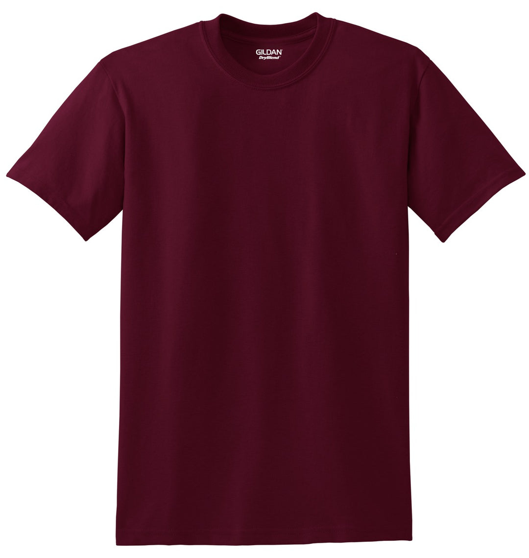 Front View of Maroon Gildan DryBlend 50 Cotton/50 Poly T-Shirt. 8000