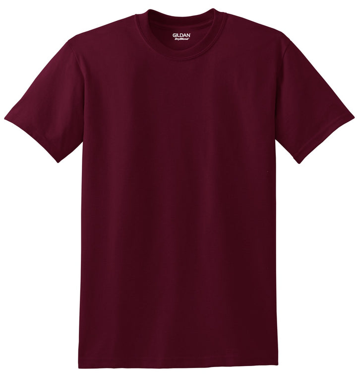 Front View of Maroon Gildan DryBlend 50 Cotton/50 Poly T-Shirt. 8000