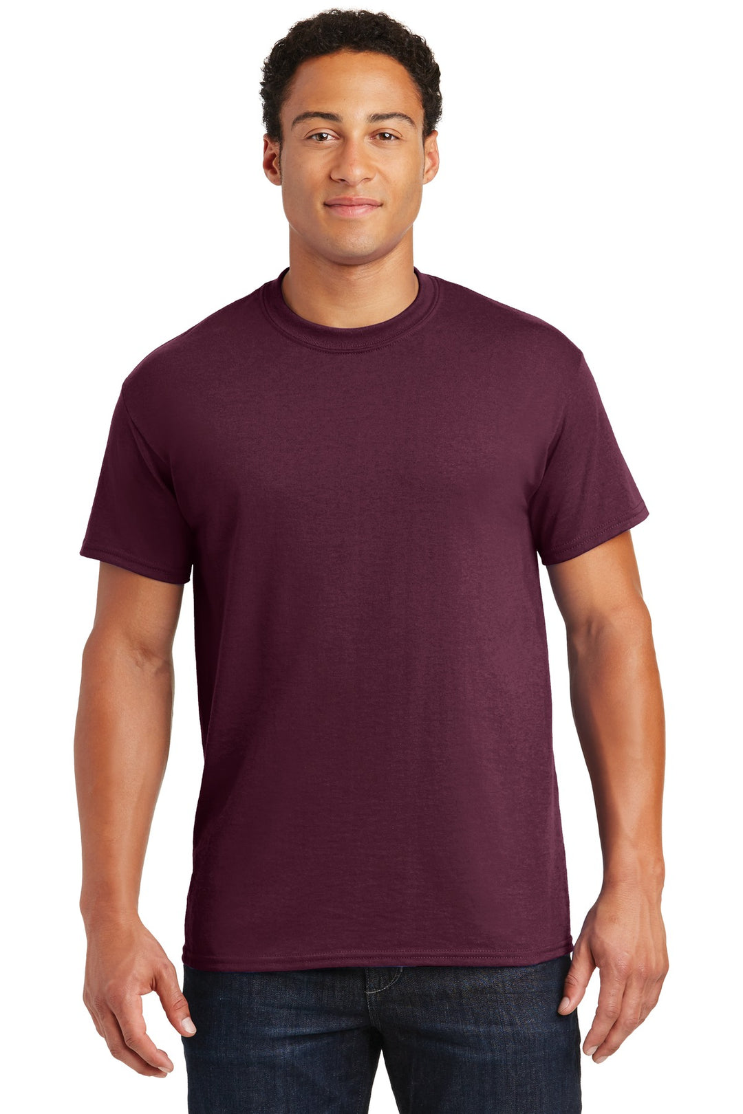 Front View of Maroon Gildan DryBlend 50 Cotton/50 Poly T-Shirt. 8000