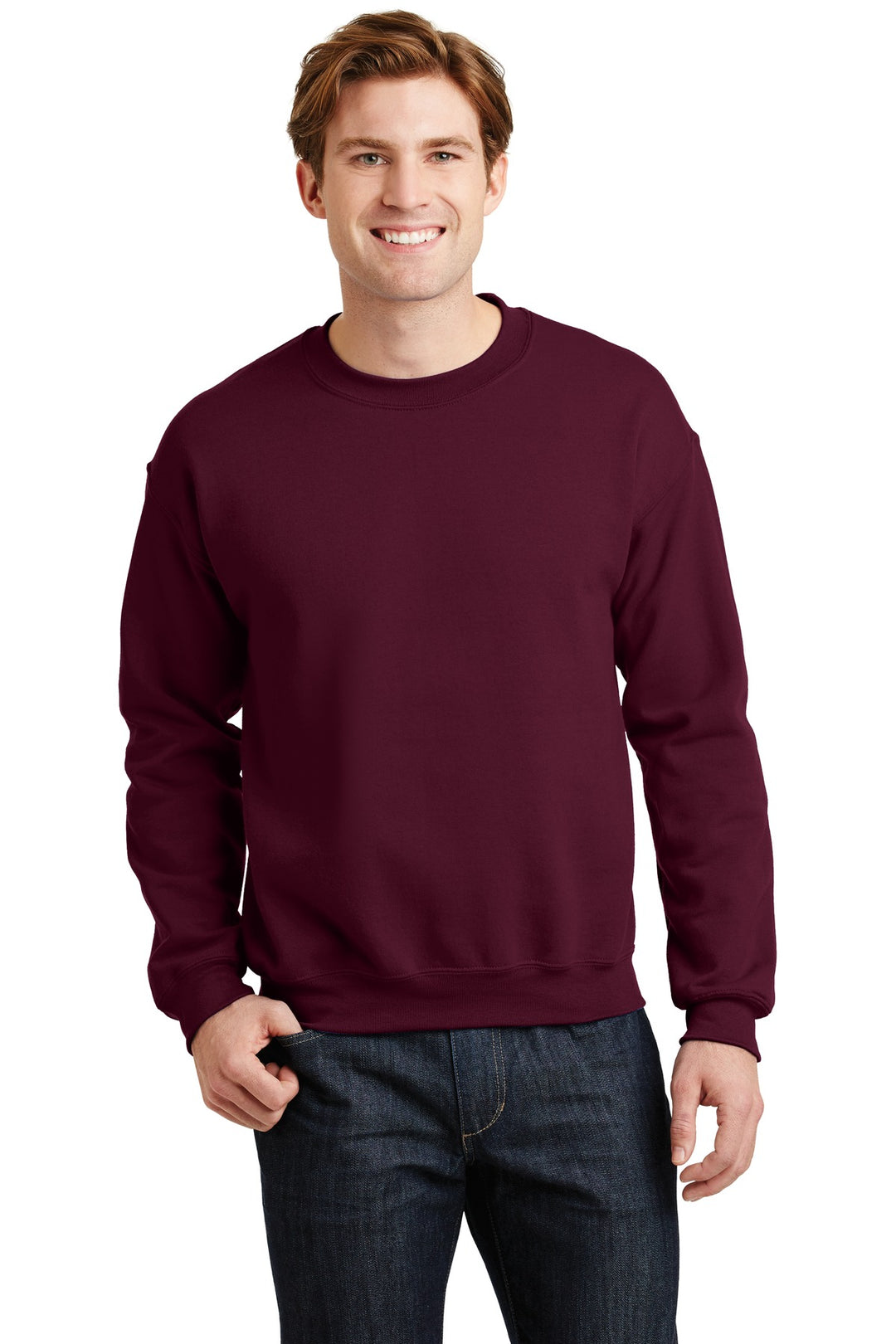 Front View of Maroon Gildan Heavy Blend Crewneck Sweatshirt. 18000