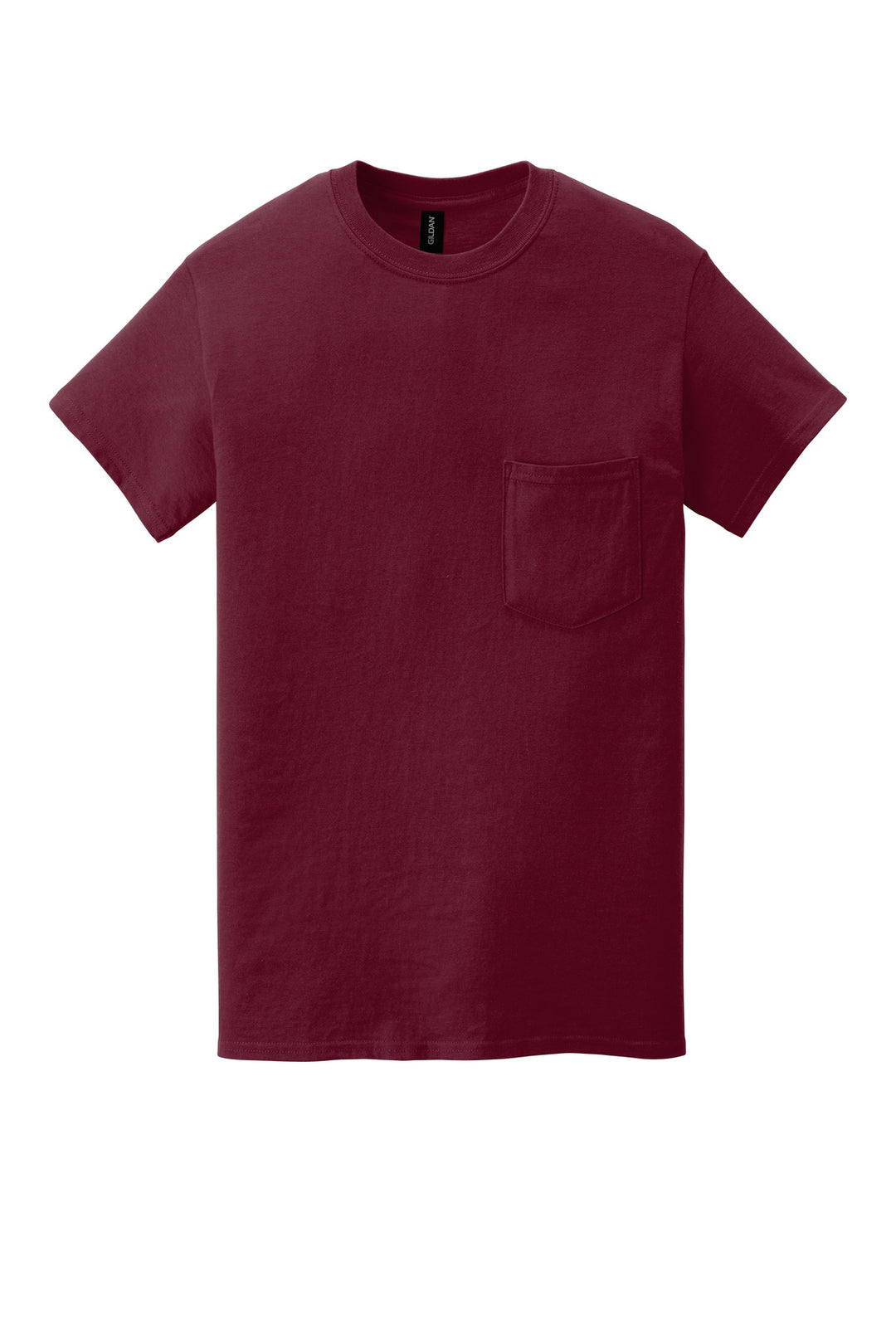 Front View of Maroon Gildan Heavy Cotton 100% Cotton Pocket T-Shirt. 5300