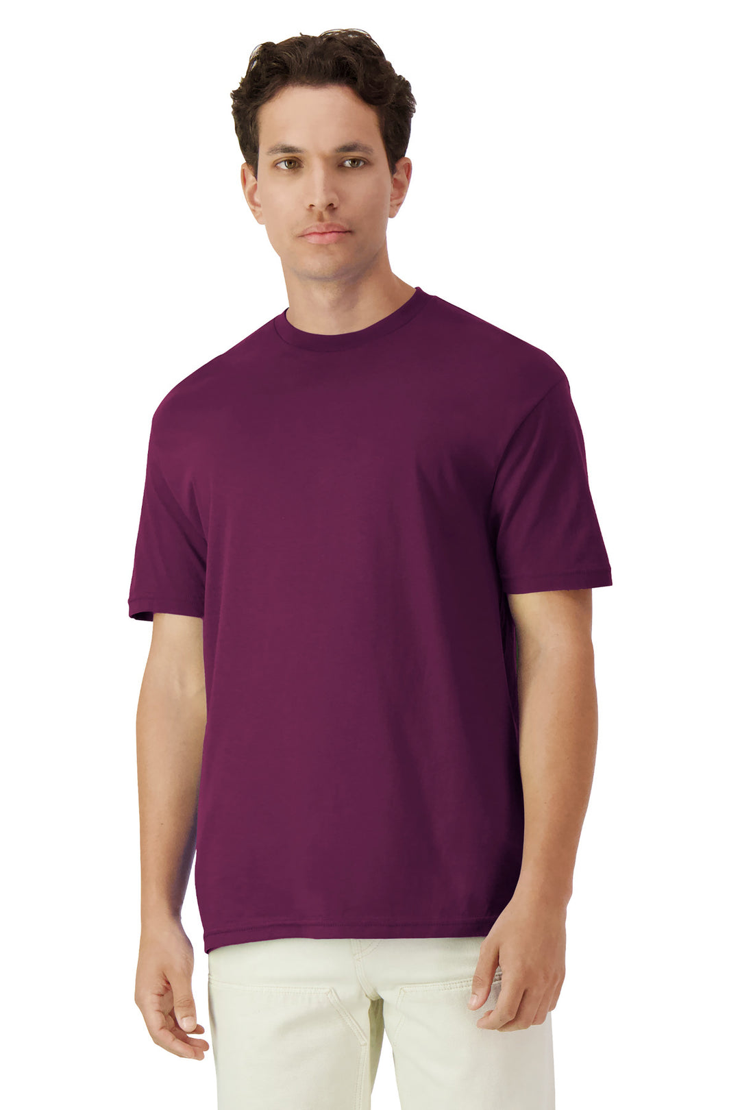 Front View of Maroon Gildan Light Cotton Tee 3000