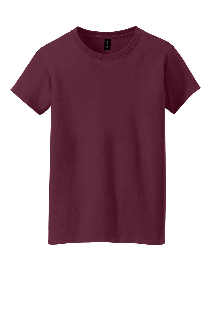 Front View of Maroon Gildan Women's Heavy Cotton 100% Cotton T-Shirt. 5000L