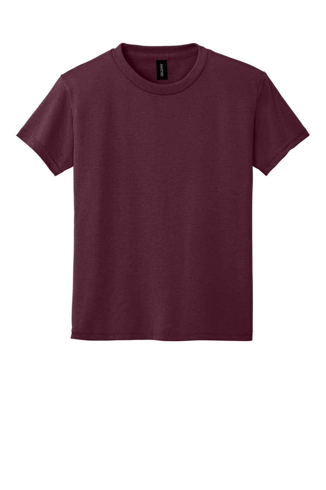 Front View of Maroon Gildan Youth DryBlend 50 Cotton/50 Poly T-Shirt. 8000B