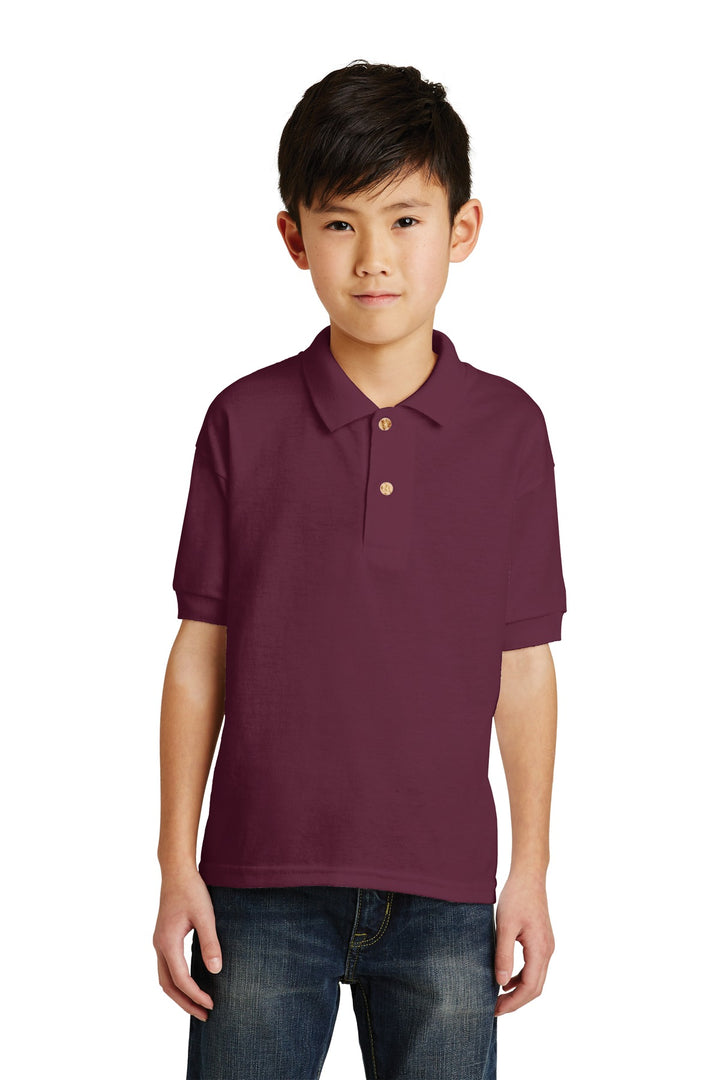 Front View of Maroon Gildan Youth DryBlend 6-Ounce Jersey Knit Sport Shirt. 8800B