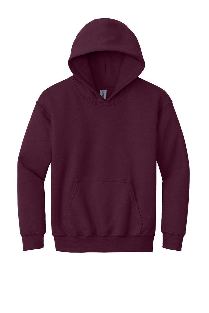 Front View of Maroon Gildan - Youth Heavy Blend Hooded Sweatshirt. 18500B