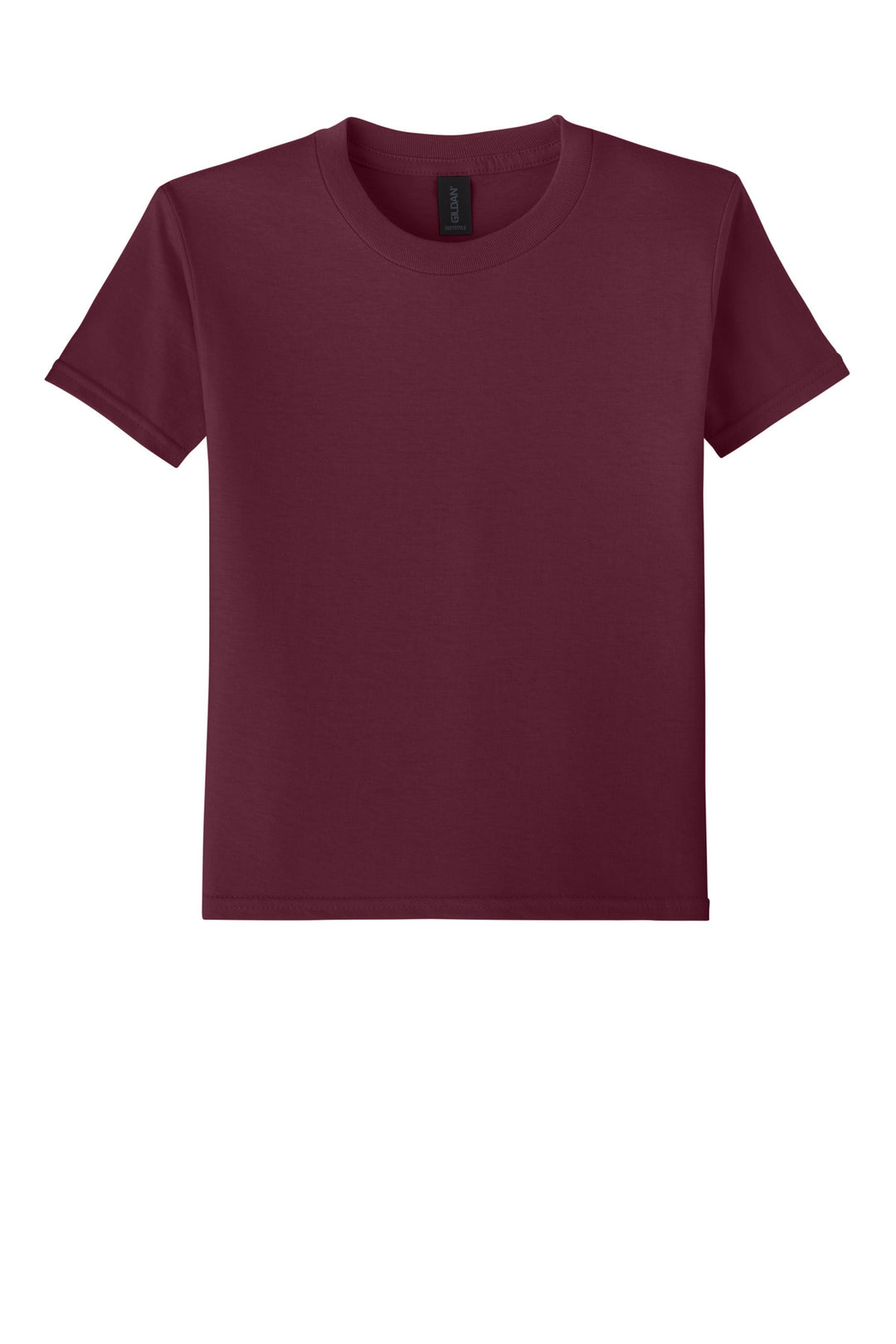Front View of Maroon Gildan Youth Softstyle T-Shirt 64000B