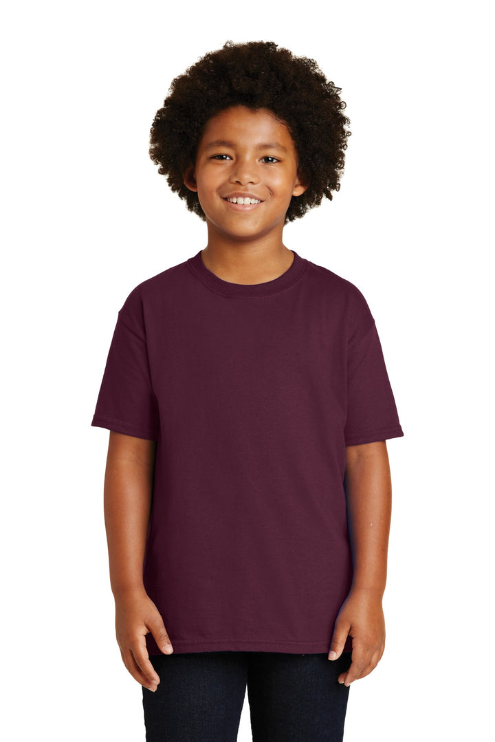 Front View of Maroon Gildan - Youth Ultra Cotton 100% US Cotton T-Shirt. 2000B