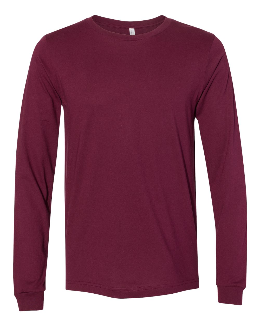 Front View of Maroon Jersey Long Sleeve Tee - 3501