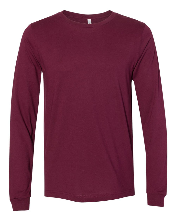 Front View of Maroon Jersey Long Sleeve Tee - 3501