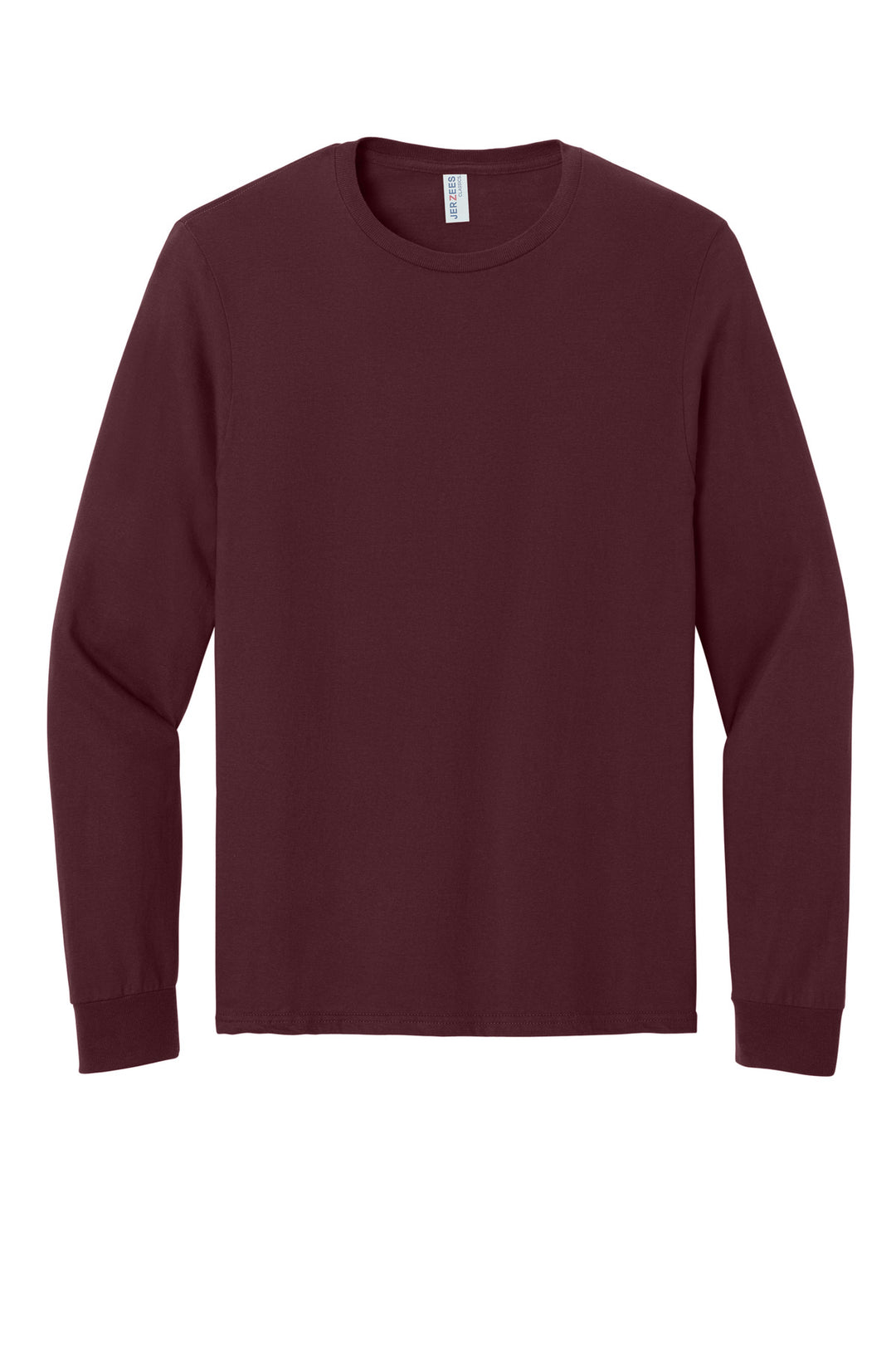 Front View of Maroon Jerzees Classics Unisex Cotton Long Sleeve T-Shirt 363L