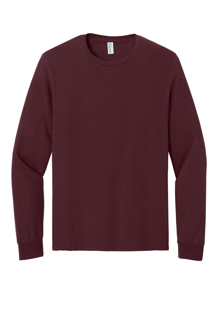 Front View of Maroon Jerzees Classics Unisex Cotton Long Sleeve T-Shirt 363L
