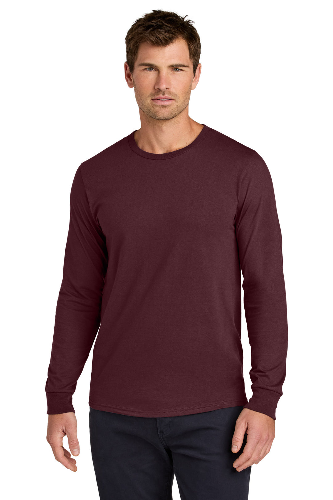 Front View of Maroon Jerzees Classics Unisex Cotton Long Sleeve T-Shirt 363L
