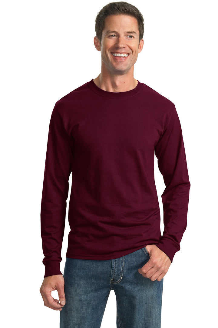 Front View of Maroon Jerzees - Dri-Power 50/50 Cotton/Poly Long Sleeve T-Shirt. 29LS