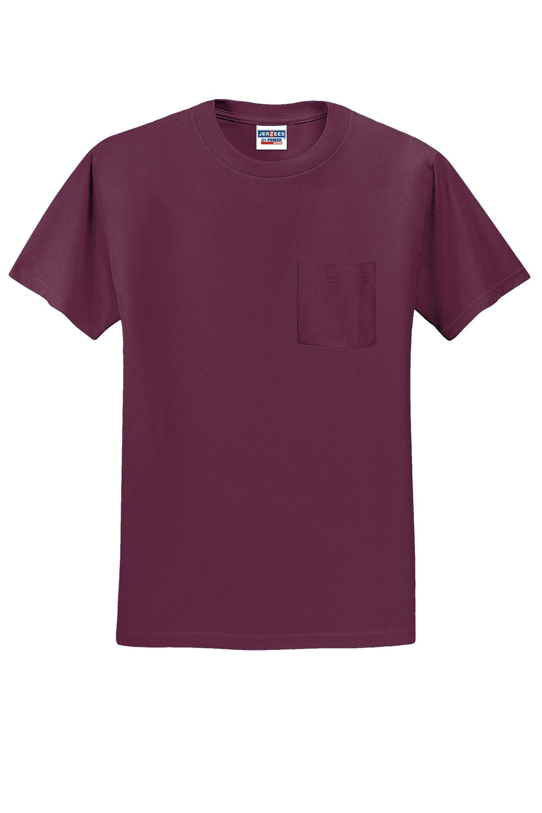 Front View of Maroon Jerzees - Dri-Power 50/50 Cotton/Poly Pocket T-Shirt. 29MP