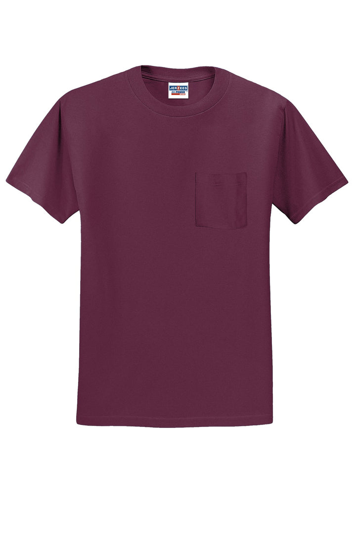Front View of Maroon Jerzees - Dri-Power 50/50 Cotton/Poly Pocket T-Shirt. 29MP