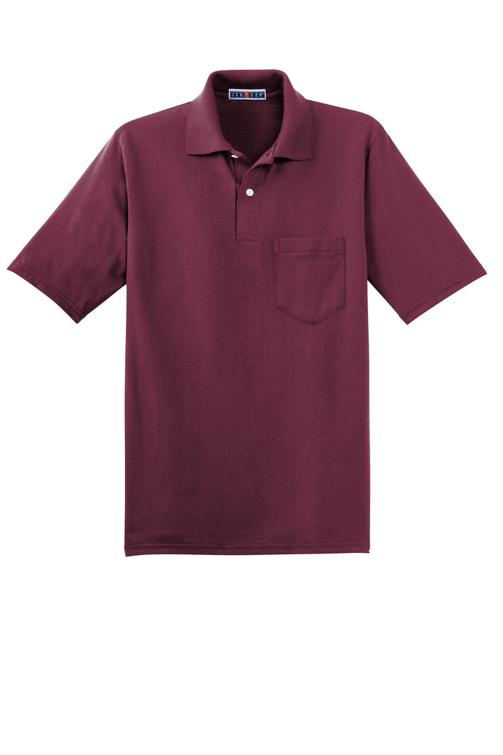 Front View of Maroon Jerzees Dri-Power Pocket Sport Shirt. 436MP