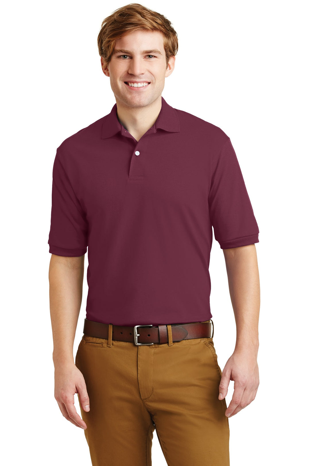 Front View of Maroon Jerzees Dri-Power Sport Shirt. 437M