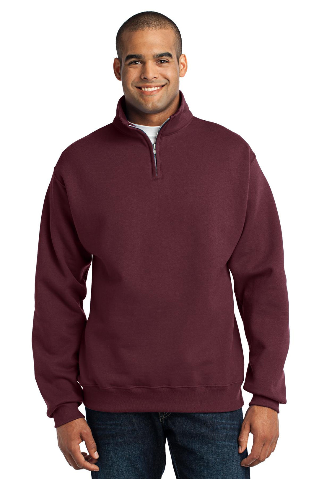 Front View of Maroon Jerzees - NuBlend 1/4-Zip Cadet Collar Sweatshirt. 995M