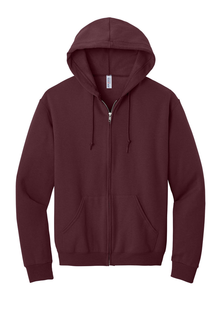 Front View of Maroon Jerzees - NuBlend Full-Zip Hooded Sweatshirt. 993M