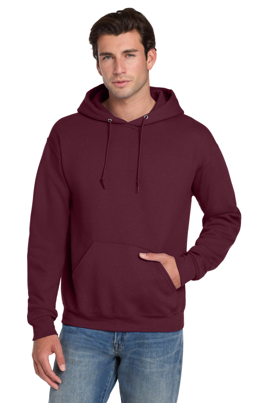 Front View of Maroon Jerzees Super Sweats NuBlend - Pullover Hooded Sweatshirt. 4997M
