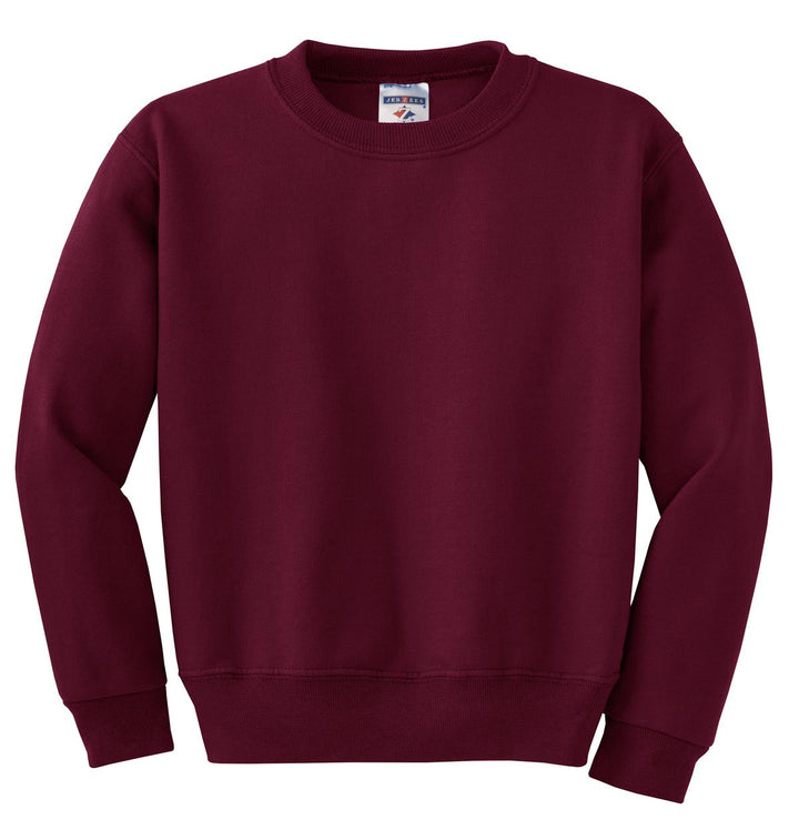 Front View of Maroon Jerzees - Youth NuBlend Crewneck Sweatshirt. 562B