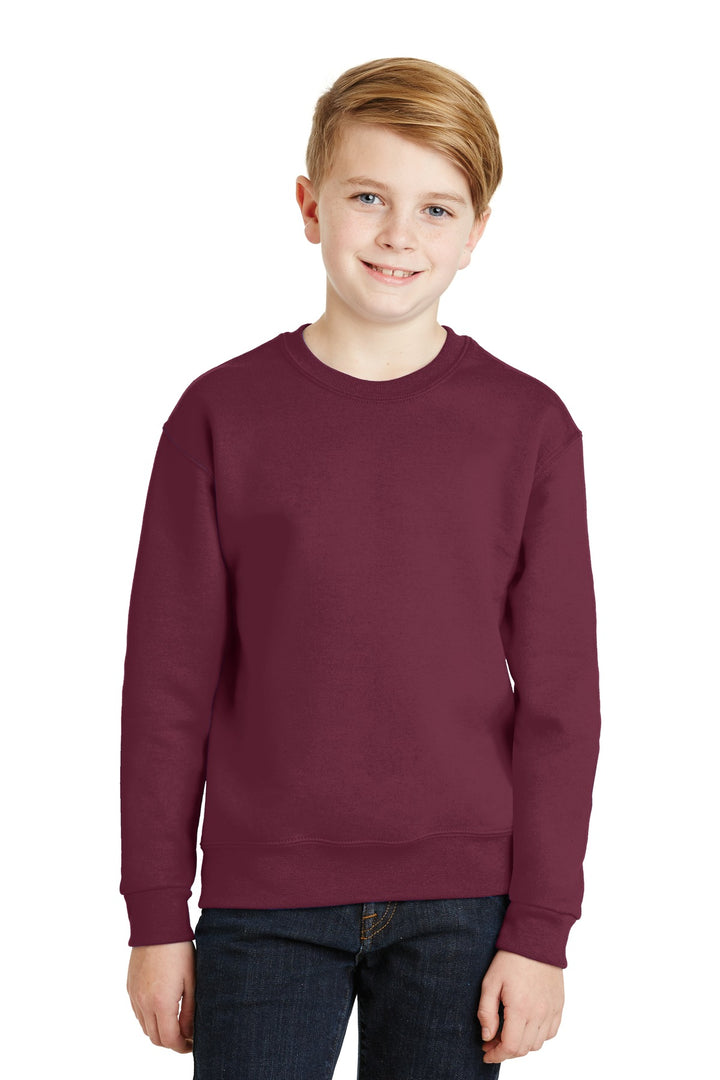 Front View of Maroon Jerzees - Youth NuBlend Crewneck Sweatshirt. 562B