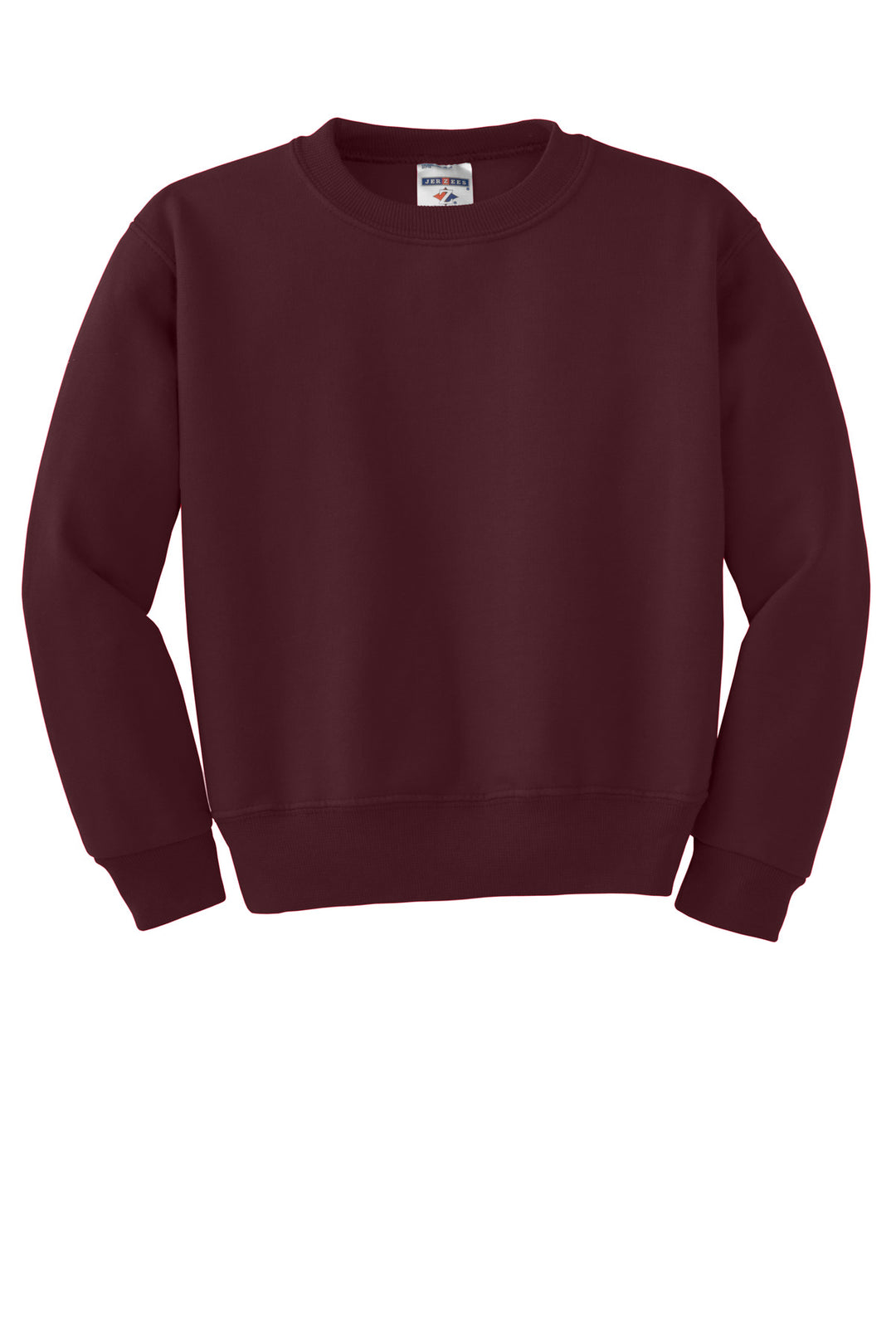 Front View of Maroon Jerzees - Youth NuBlend Crewneck Sweatshirt. 562B