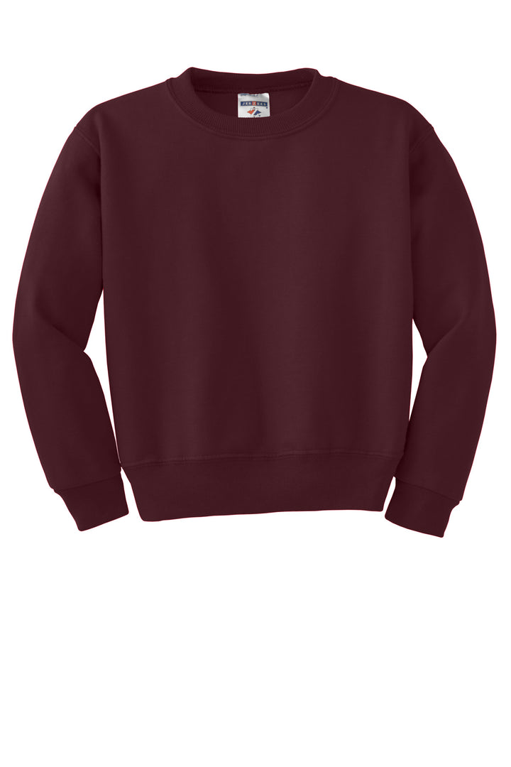 Front View of Maroon Jerzees - Youth NuBlend Crewneck Sweatshirt. 562B