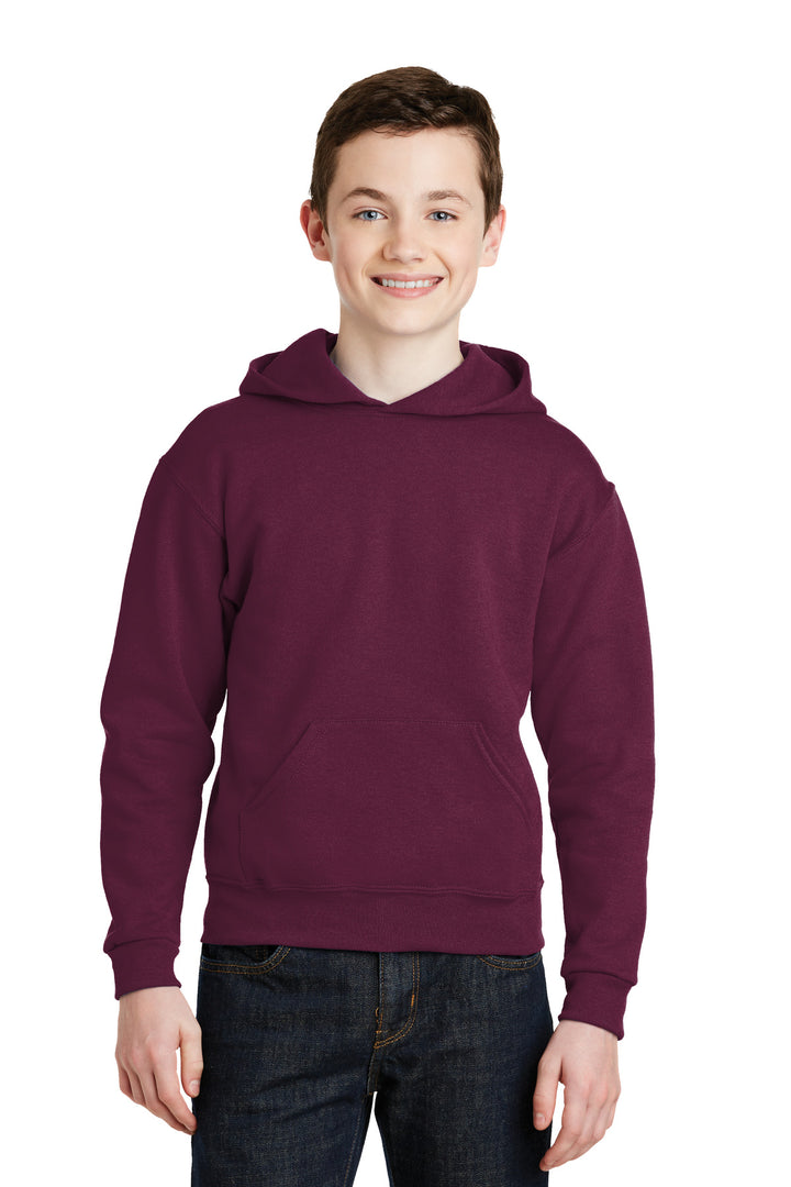 Front View of Maroon Jerzees - Youth NuBlend Pullover Hooded Sweatshirt. 996Y