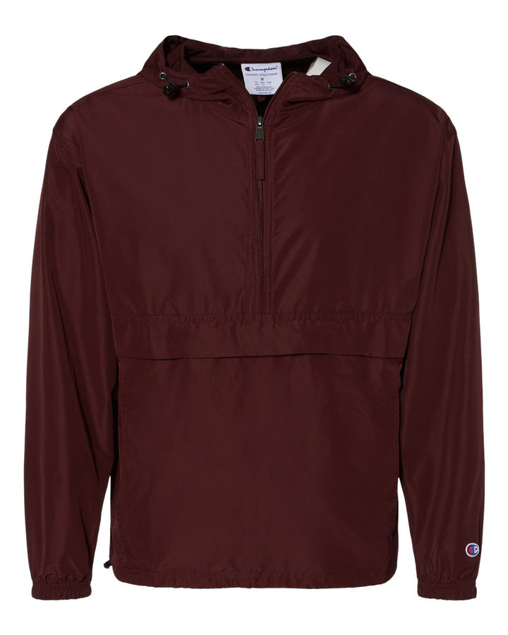 Front View of Maroon Packable Anorak Jacket - CO200