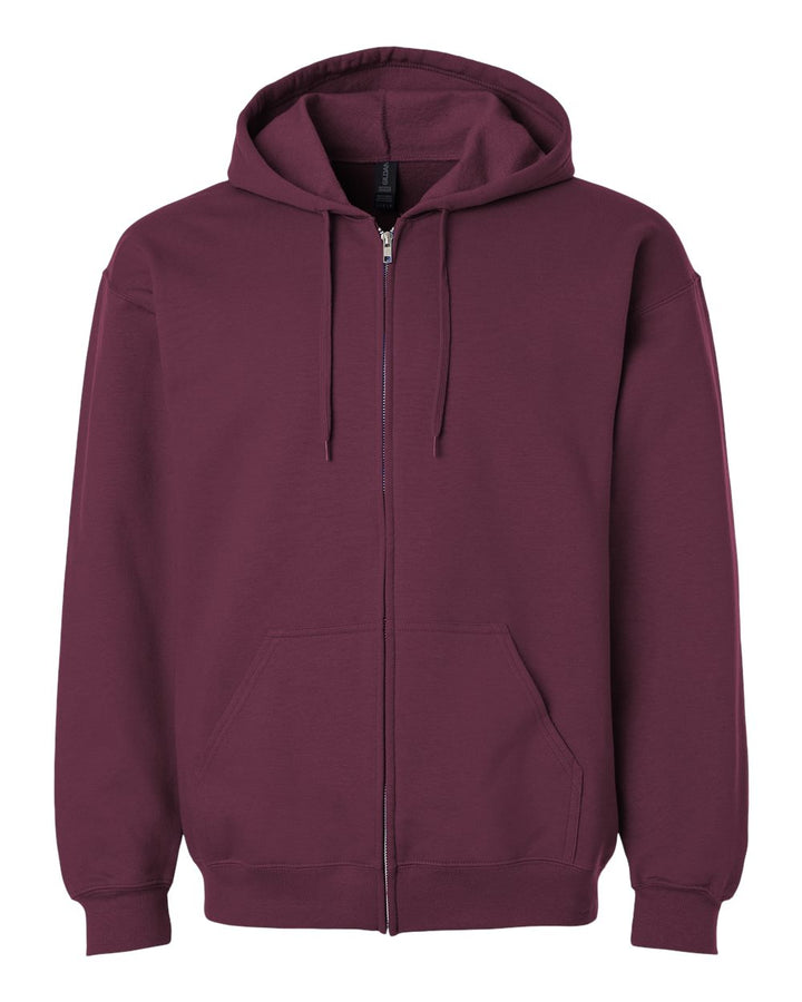 Front View of Maroon Softstyle® Full-Zip Hooded Sweatshirt - SF600