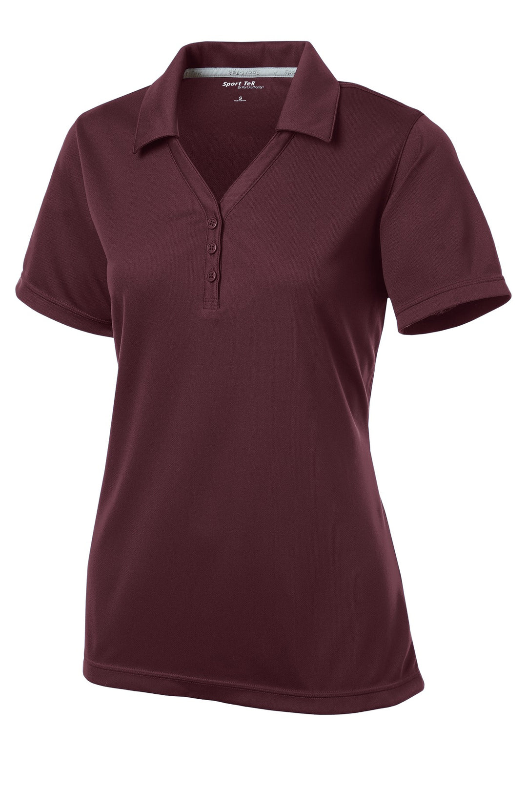 Front View of Maroon Sport-Tek Women's PosiCharge Micro-Mesh Polo. LST680